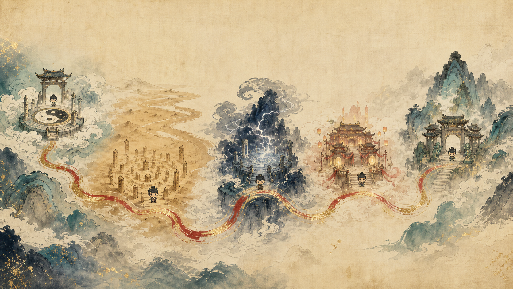 五大封神密室沿著潑墨山河展開的關卡地圖